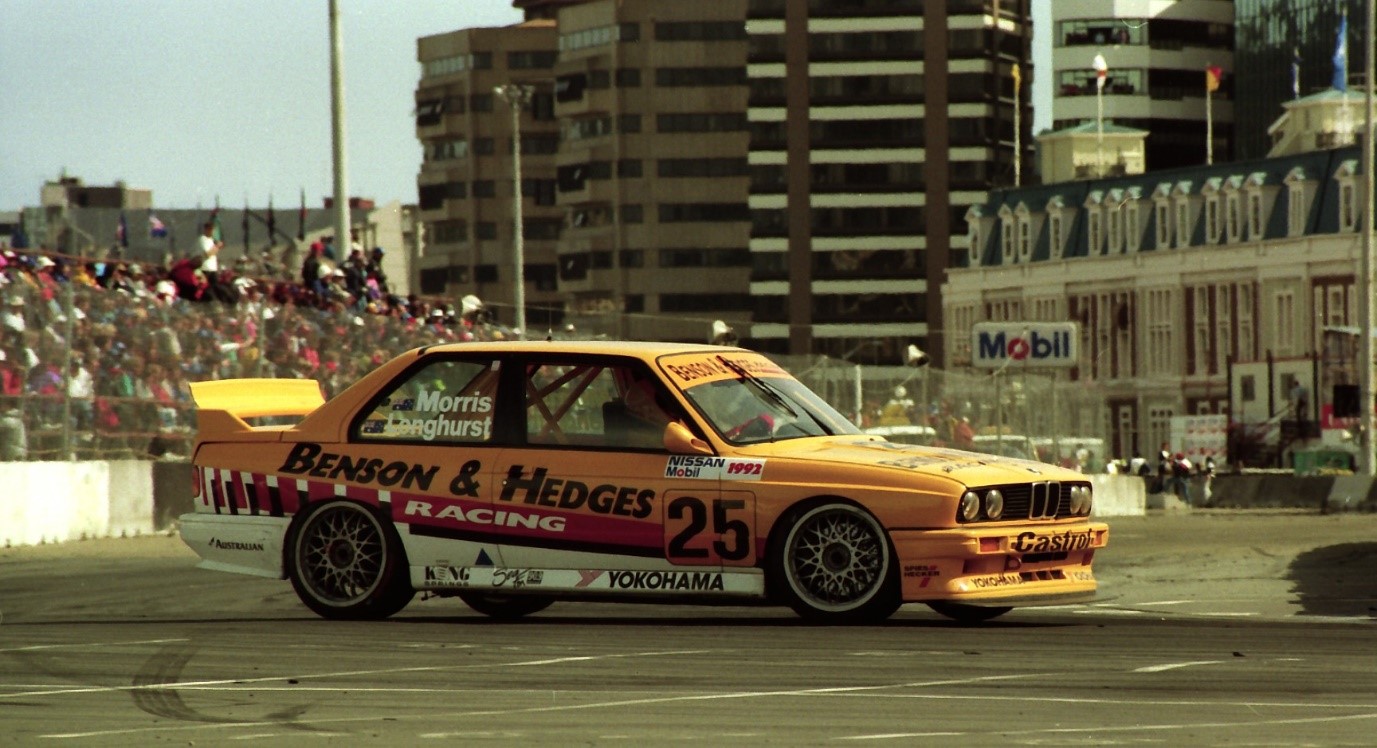 Tony Longhurst / Paul Morris BMW M3 after winning the race in 1992. Wellington Museum in the background. Photo: John Crouch