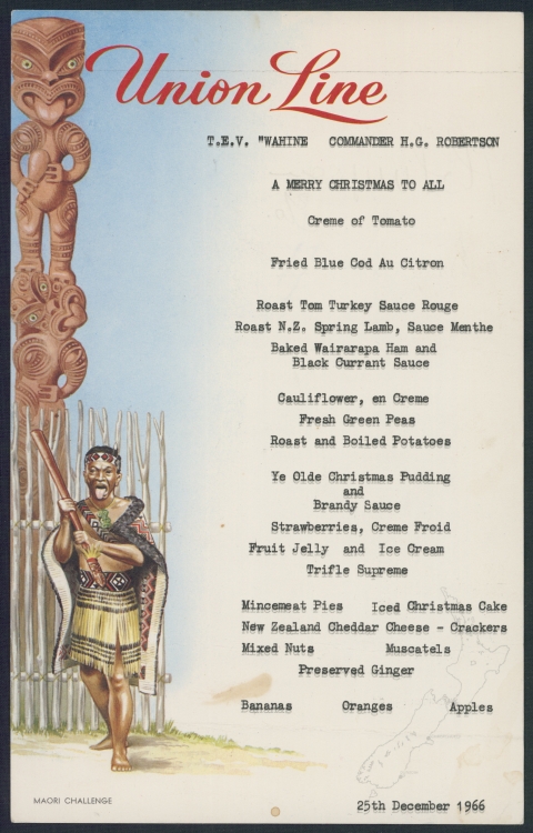 Christmas menu from TEV Wahine 1966