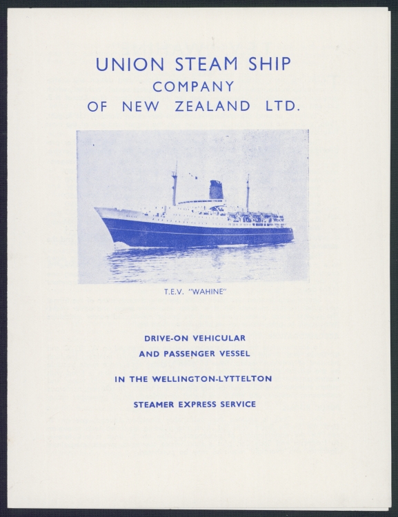 USS Co. T.E.V. "Wahine" Drive-on Vehicular and Passenger Vessel information brochure