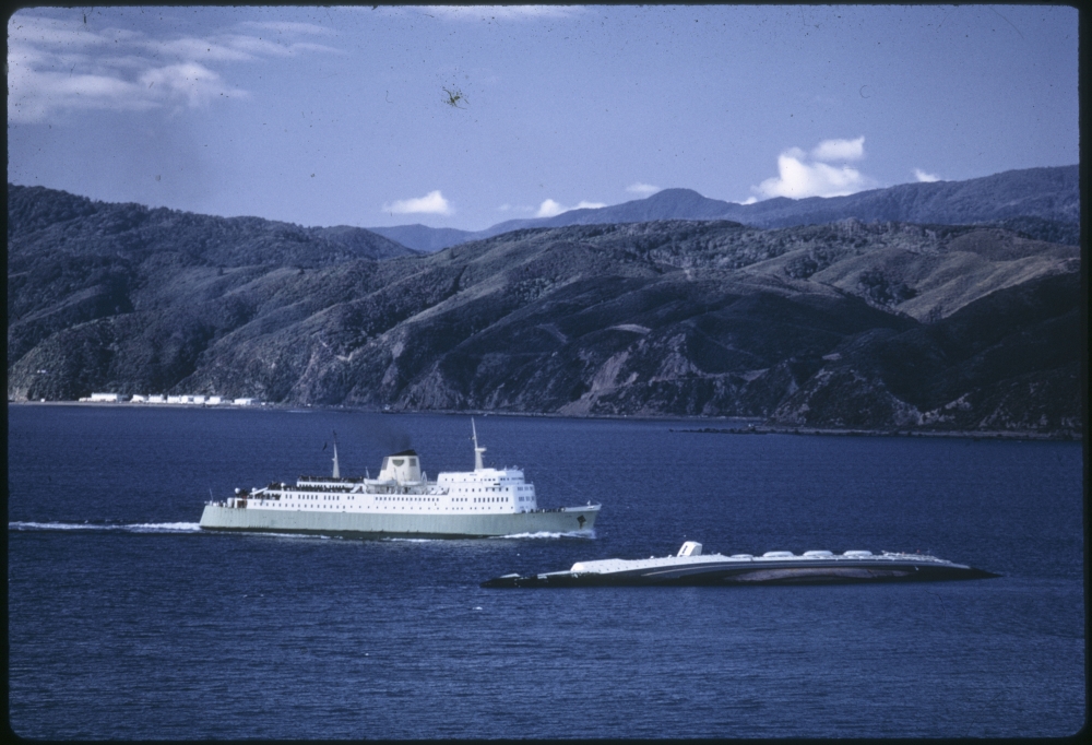 Inter island ferry Aranui passing the TEV Wahine wreck.