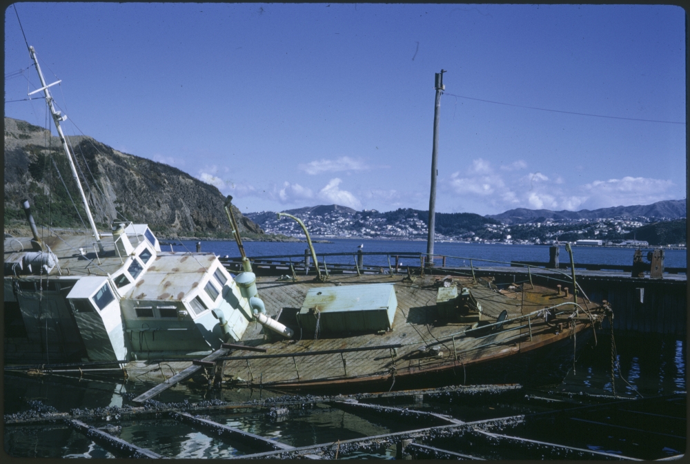 Wreck of vessel at Evans Bay after Cyclone Gesille