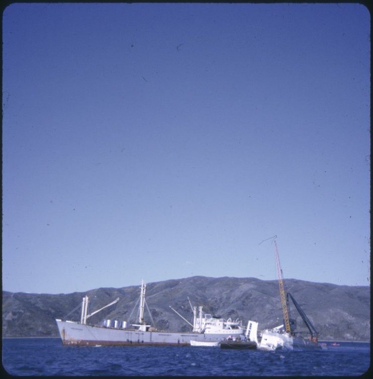 The salvage vessel Holmpark by the TEV Wahine wreck