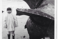Sandra Marshall Geusebroek alongside the salvaged propeller from the TEV Wahine