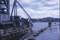 The floating crane Hikitia moored beside the TEV Wahine wreck